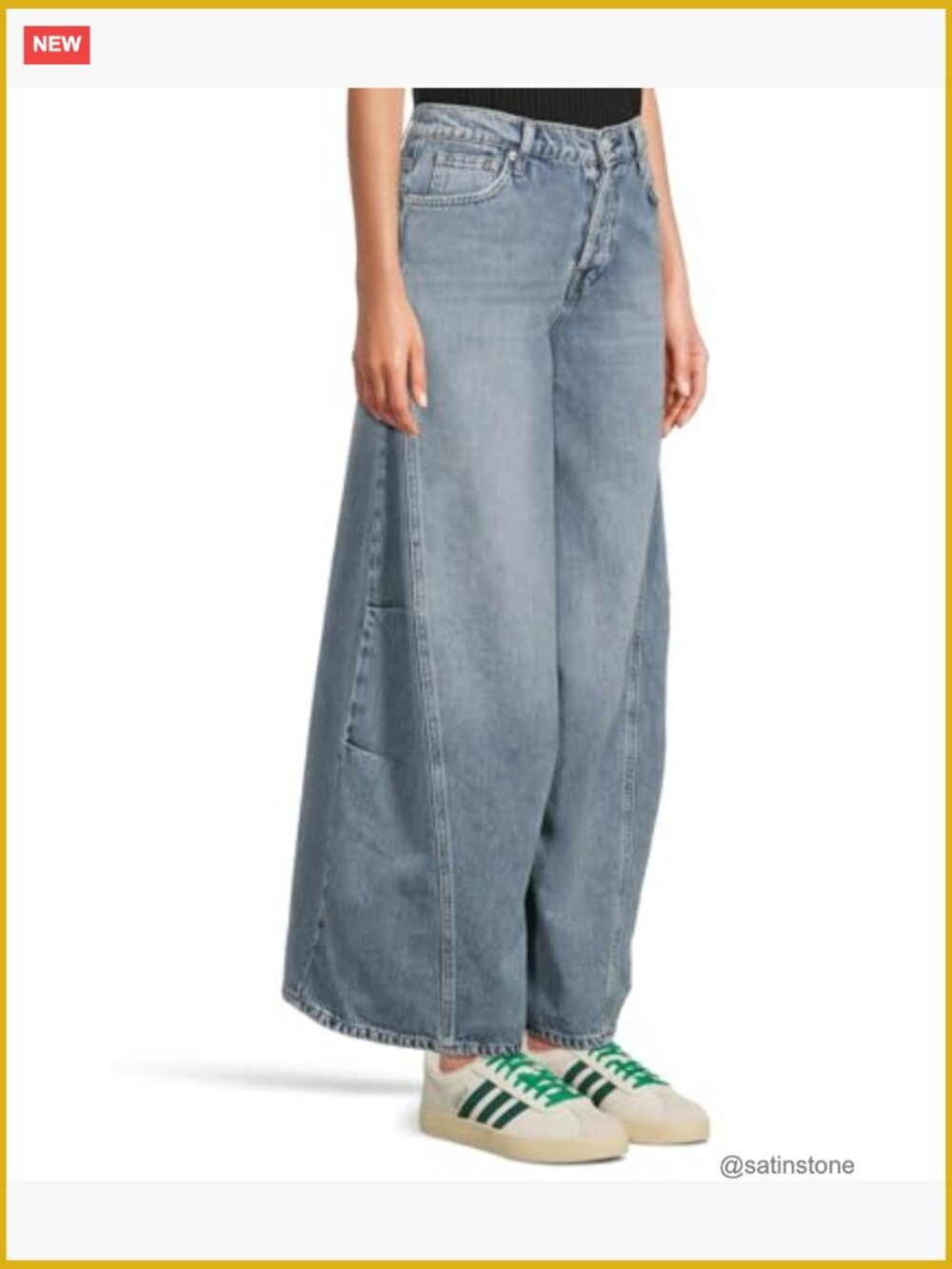 Wide Leg Mid Rise Jeans with Belt Loop Waist - Picture 2 of 4